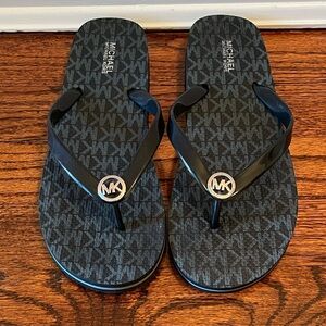 Michael Kors Black and Gray Logo Flip Flops